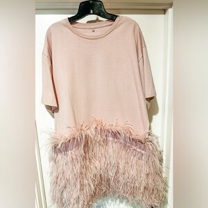 Cynthia Rowley ‘Astrid’ Pink Feather Trim T-Shirt Dress